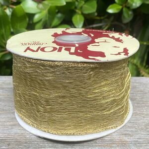 Lion Ribbon Gold Wire Ribbon One (1) Roll 2.5" x 5 Yards Holidays Xmas Decor